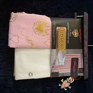 Ed Hardy Pink Shower Curtain with Gold Accents